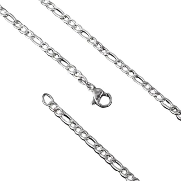 NWT Titanium Steel Figaro Chain Bracelet Jewelry 6mm wide 22cm long UNISEX - Picture 2 of 3